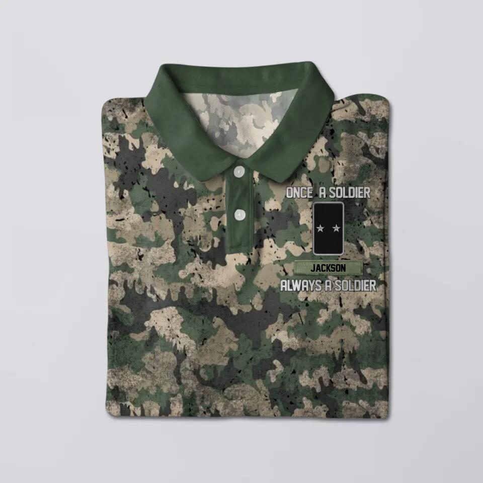Personalized Once A Soldier Always A Soldier France Veteran/ Soldier Rank Polo Shirts 3D Printed 22DEC-DT21
