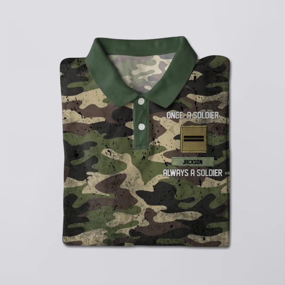 Personalized Once A Soldier Always A Soldier France Veteran/ Soldier Rank Polo Shirts 3D Printed 22DEC-DT21