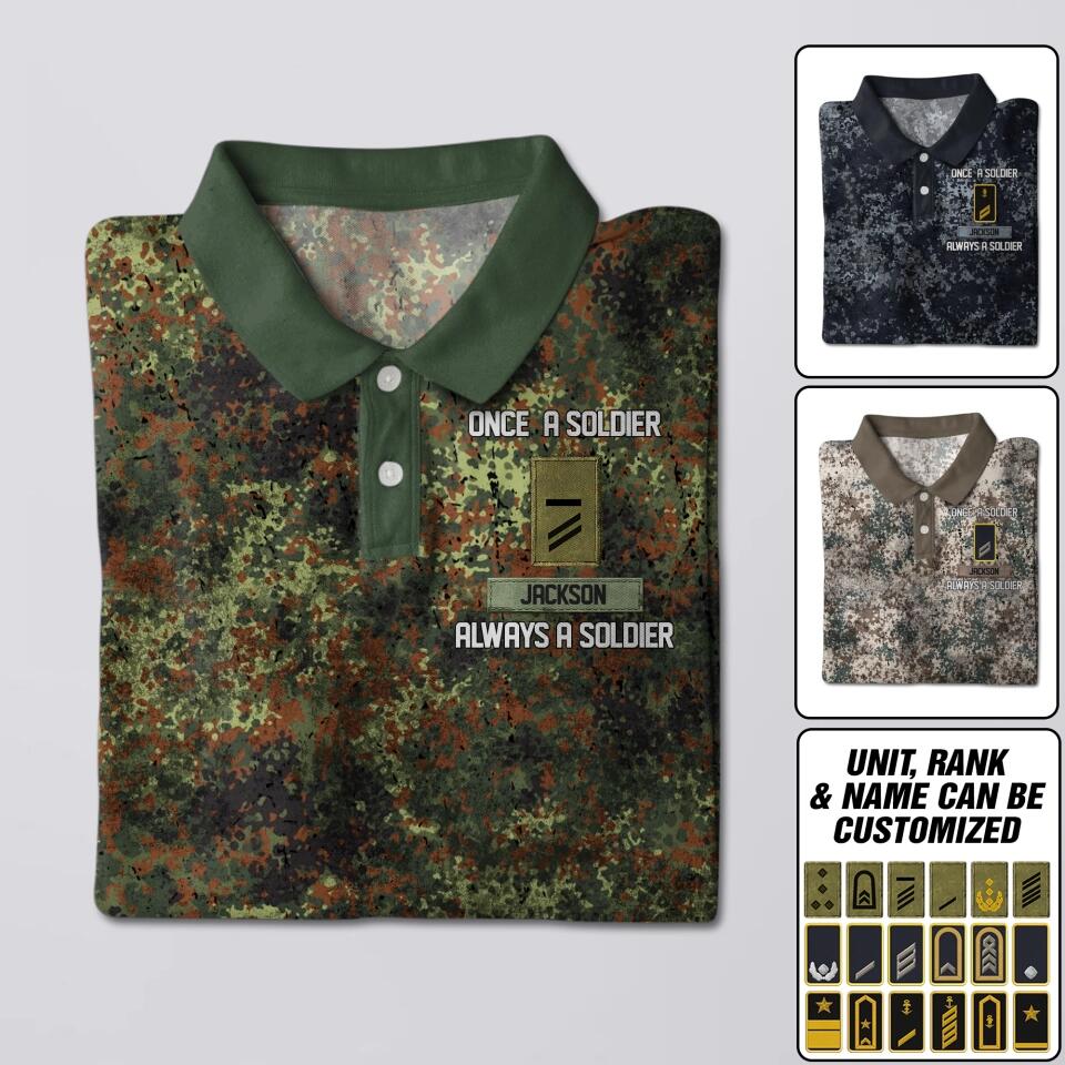 Personalized Once A Soldier Always A Soldier German Veteran/ Soldier Rank Polo Shirts 3D Printed 22DEC-DT21