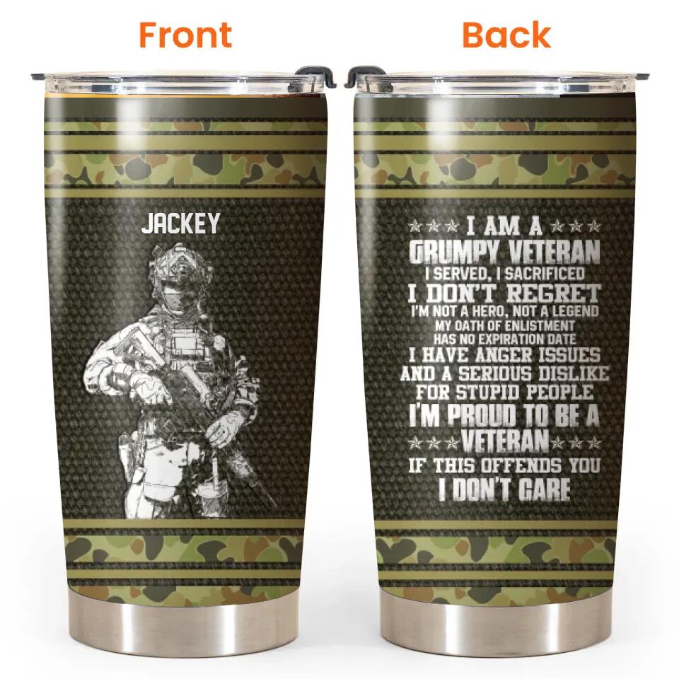 Personalized I Am An Australian Grumpy Veteran I'm Proud To Be A Veteran Tumbler Printed 22DEC-HQ22