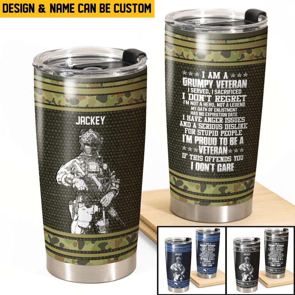 Personalized I Am An Australian Grumpy Veteran I'm Proud To Be A Veteran Tumbler Printed 22DEC-HQ22
