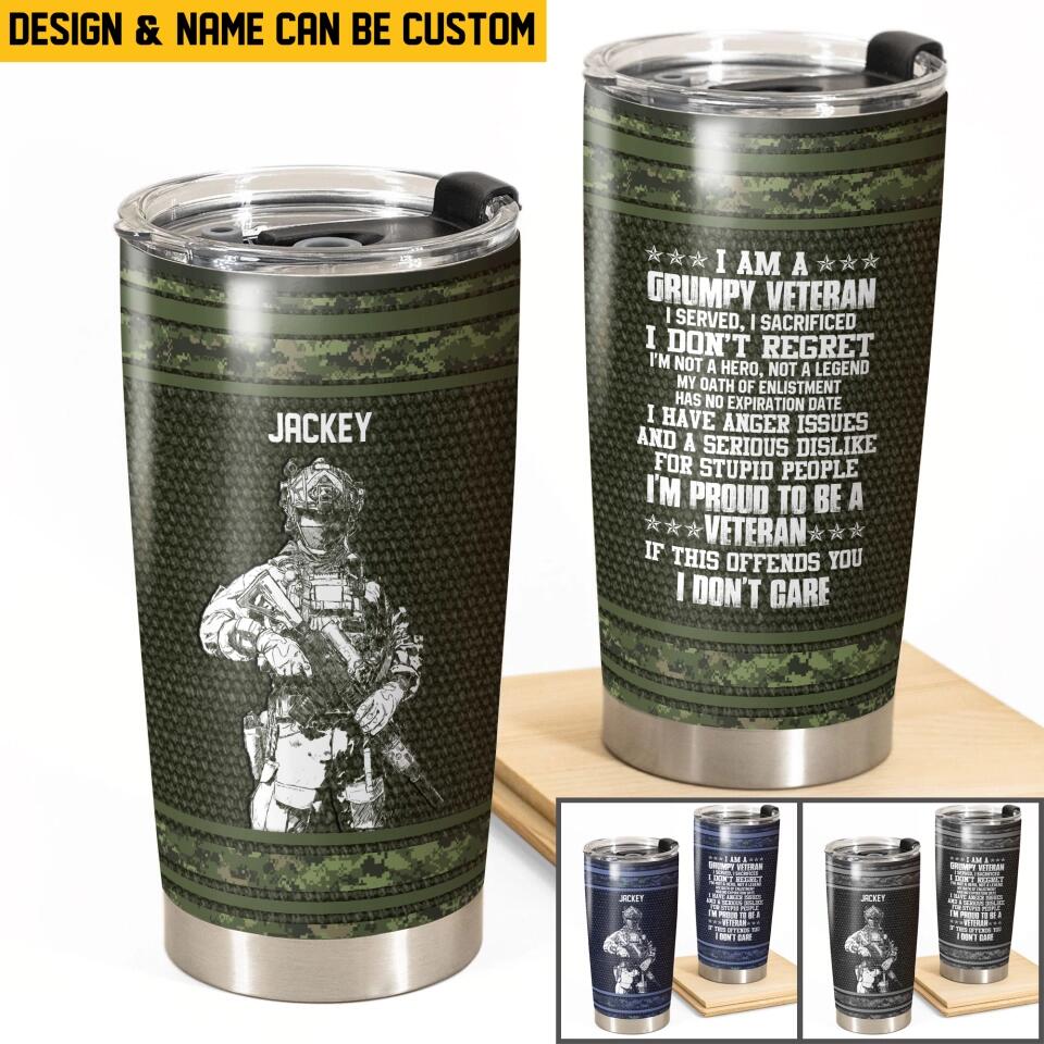 Personalized I Am A Canadian Grumpy Veteran I'm Proud To Be A Veteran Tumbler Printed 22DEC-HQ22