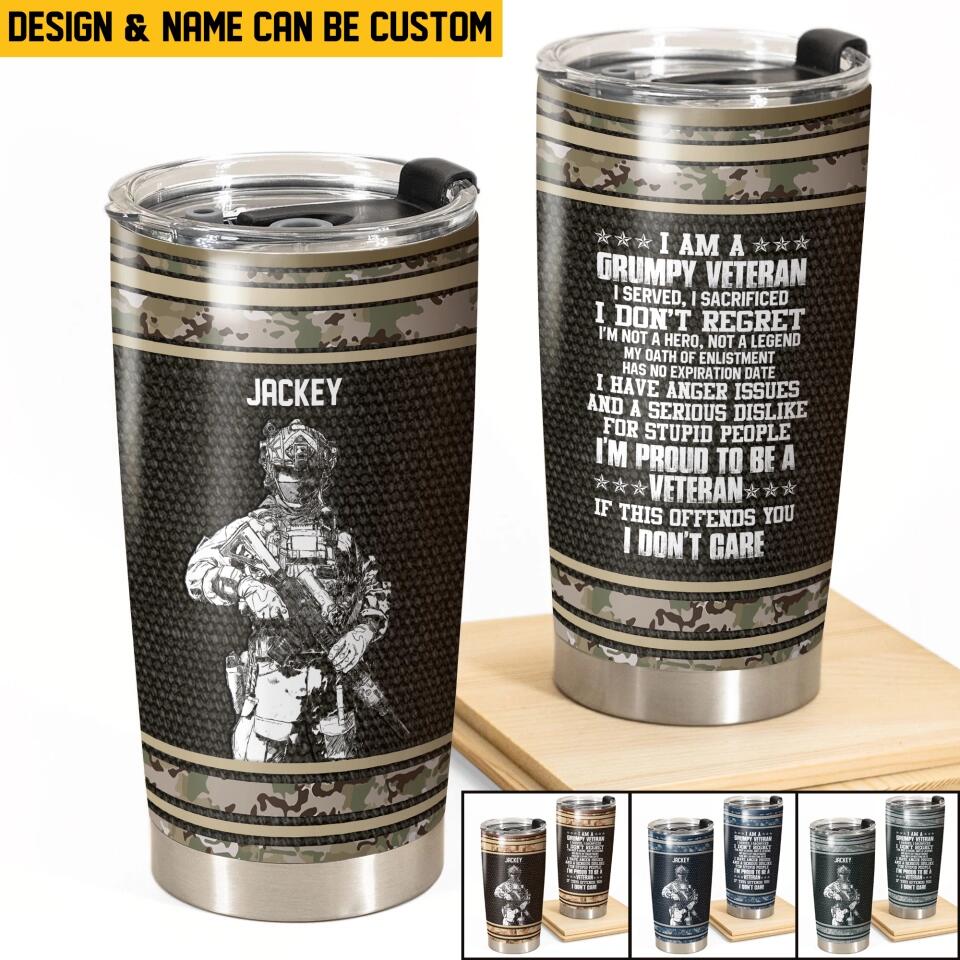 Personalized I Am An US Grumpy Veteran I'm Proud To Be A Veteran Tumbler Printed 22DEC-HQ22
