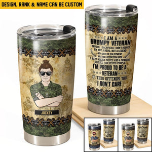 Personalized I Am A Canadian Grumpy Veteran I'm Proud To Be A Veteran Man With Rank Camo Tumbler Printed 22DEC-HQ22