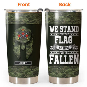 Personalized We Stand For The Flag We Kneel For The Fallen Canadian Veteran/Soldier Camo Tumbler Printed QTHQ2212