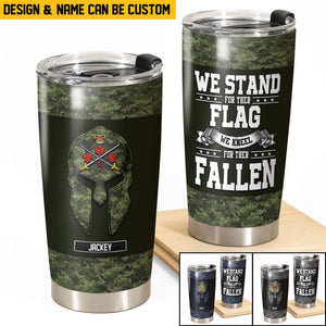 Personalized We Stand For The Flag We Kneel For The Fallen Canadian Veteran/Soldier Camo Tumbler Printed QTHQ2212