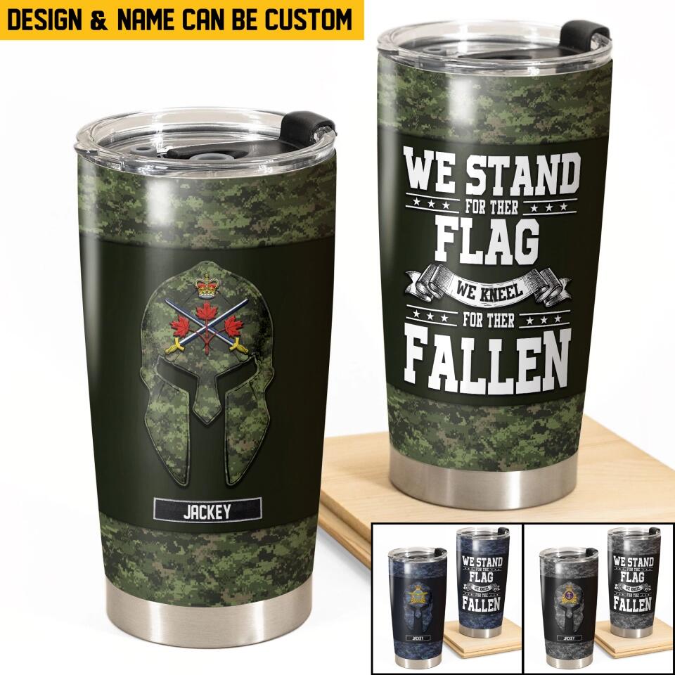 Personalized We Stand For The Flag We Kneel For The Fallen Canadian Veteran/Soldier Camo Tumbler Printed QTHQ2212