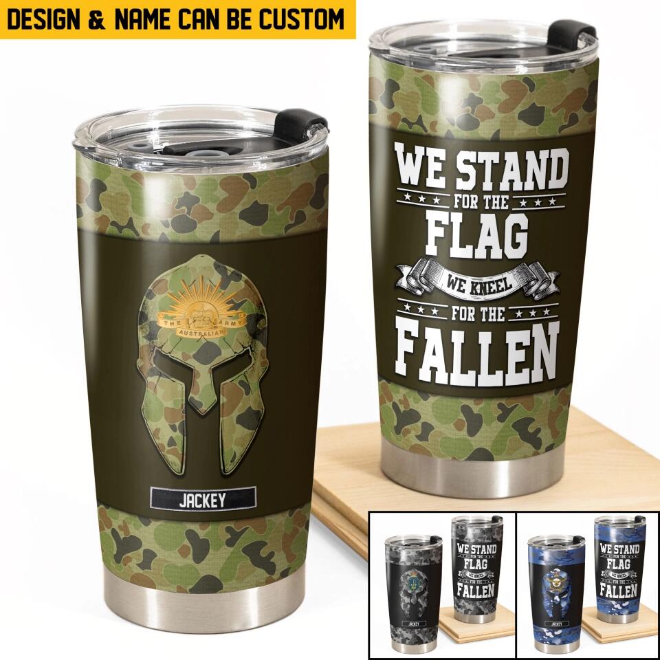Personalized We Stand For The Flag We Kneel For The Fallen Australian Veteran/Soldier Camo Tumbler Printed QTHQ2212