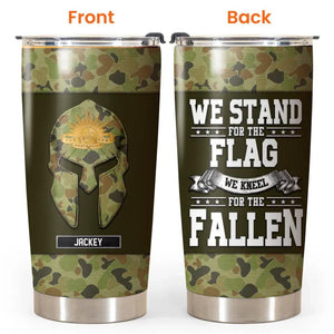 Personalized We Stand For The Flag We Kneel For The Fallen Australian Veteran/Soldier Camo Tumbler Printed QTHQ2212