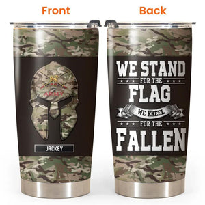 Personalized We Stand For The Flag We Kneel For The Fallen UK Veteran/Soldier Camo Tumbler Printed QTHQ2212