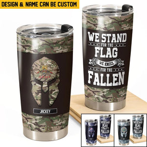 Personalized We Stand For The Flag We Kneel For The Fallen UK Veteran/Soldier Camo Tumbler Printed QTHQ2212