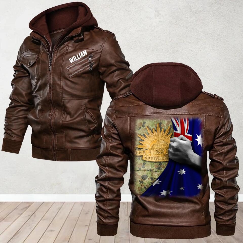 Personalized Australian Soldier/ Veteran With Unit Flag Camo Leather Jacket QTDT2312