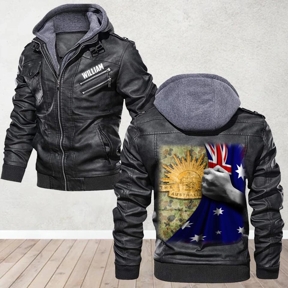 Personalized Australian Soldier/ Veteran With Unit Flag Camo Leather Jacket QTDT2312