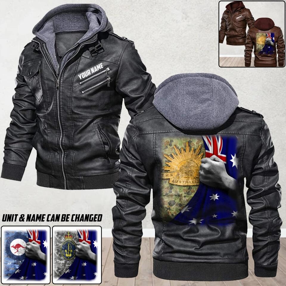 Personalized Australian Soldier/ Veteran With Unit Flag Camo Leather Jacket QTDT2312