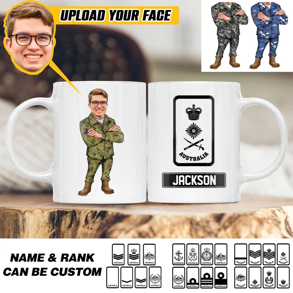 Personalized Your Image Head Australian Soldier/ Veteran With Rank Name White Mug Printed QTHQ2312
