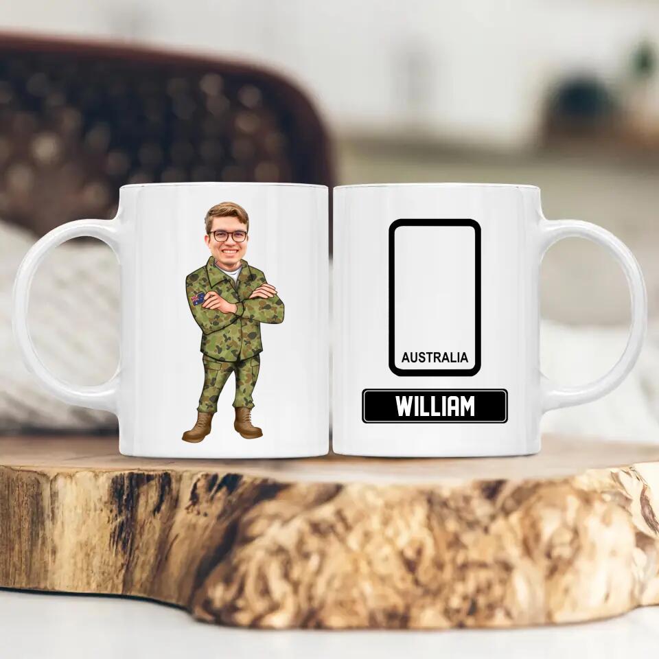 Personalized Your Image Head Australian Soldier/ Veteran With Rank Name White Mug Printed QTHQ2312