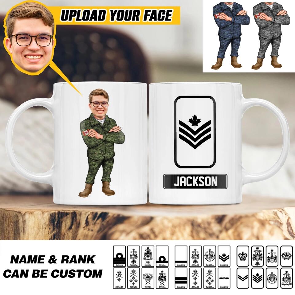 Personalized Your Image Head Canadian Soldier/ Veteran With Rank Name White Mug Printed QTHQ2312