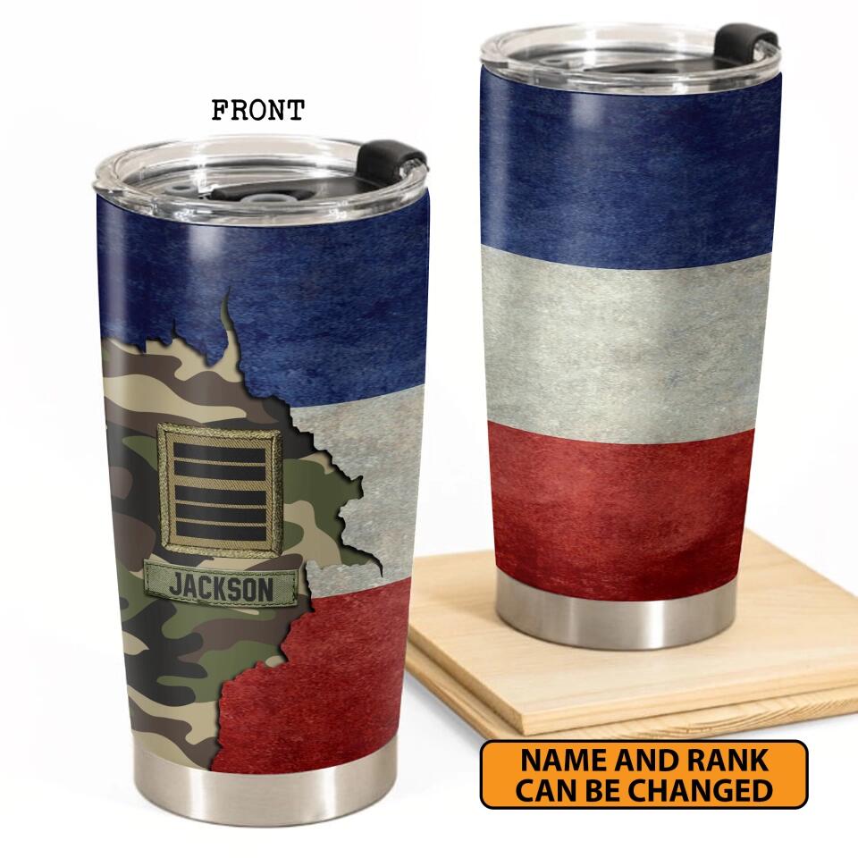 Personalized France Veteran/Soldier Rank Camo Tumbler Printed 22DEC-HY23