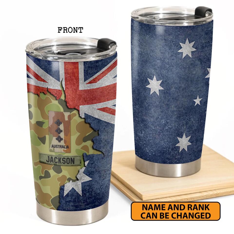 Personalized Australian Veteran/Soldier Rank Camo Tumbler Printed 22DEC-HY23