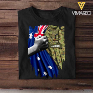 Personalized Australian Soldier/ Veteran Flag Rank Camo Tshirt Printed 22DEC-HQ24