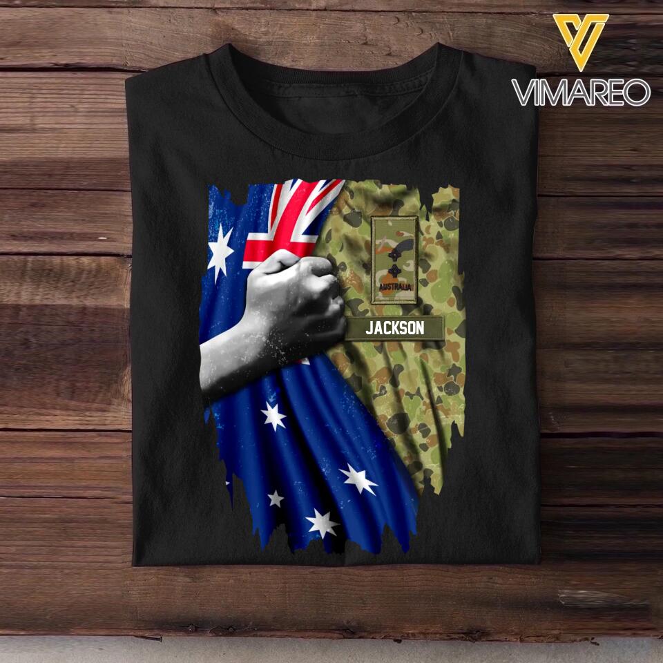 Personalized Australian Soldier/ Veteran Flag Rank Camo Tshirt Printed 22DEC-HQ24