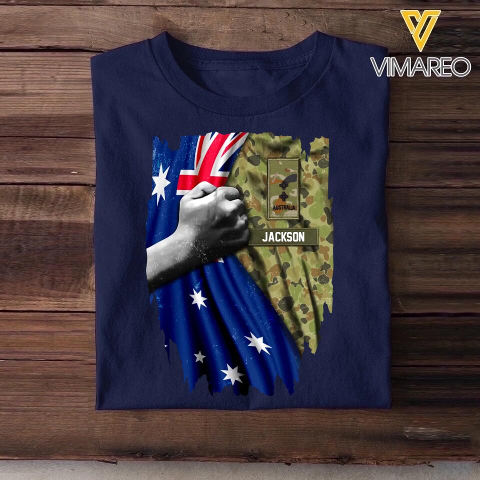 Personalized Australian Soldier/ Veteran Flag Rank Camo Tshirt Printed 22DEC-HQ24