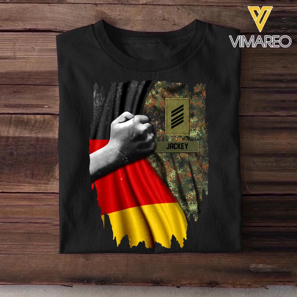 Personalized German Soldier/ Veteran Flag Rank Camo Tshirt Printed 22DEC-HQ24
