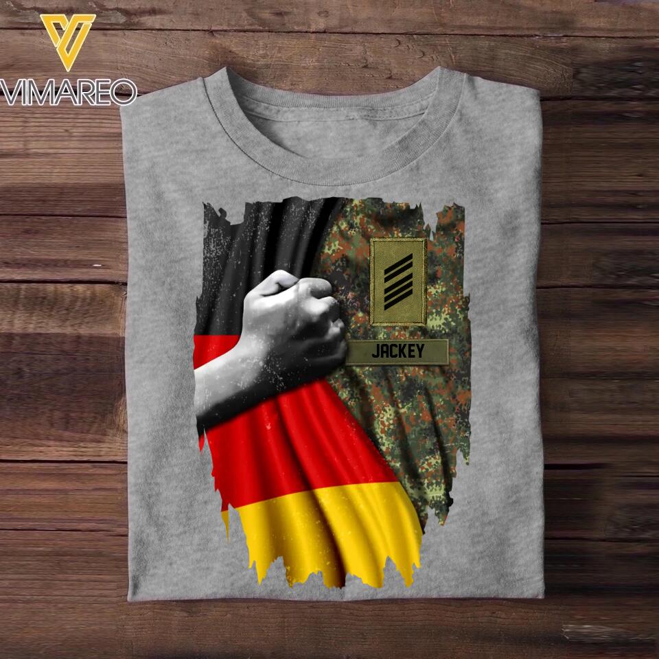 Personalized German Soldier/ Veteran Flag Rank Camo Tshirt Printed 22DEC-HQ24