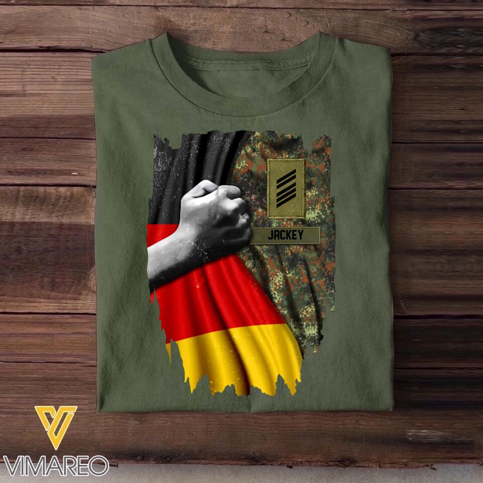 Personalized German Soldier/ Veteran Flag Rank Camo Tshirt Printed 22DEC-HQ24