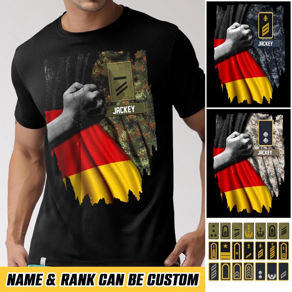 Personalized German Soldier/ Veteran Flag Rank Camo Tshirt Printed 22DEC-HQ24