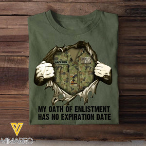 Personalized Australian Soldier/ Veteran My Oath Of Enlistment Has No Expiration Date Rank Camo  Tshirt Printed 22DEC-HY24