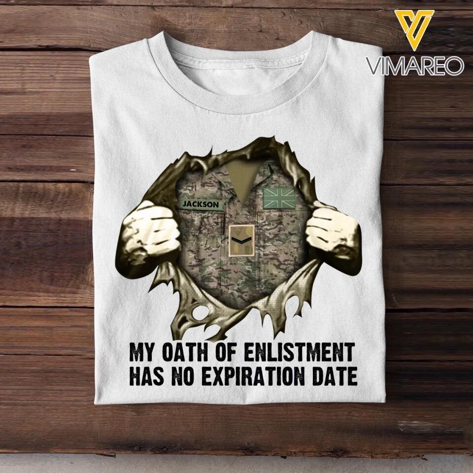 Personalized UK Soldier/ Veteran My Oath Of Enlistment Has No Expiration Date Rank Camo  Tshirt Printed 22DEC-HY24