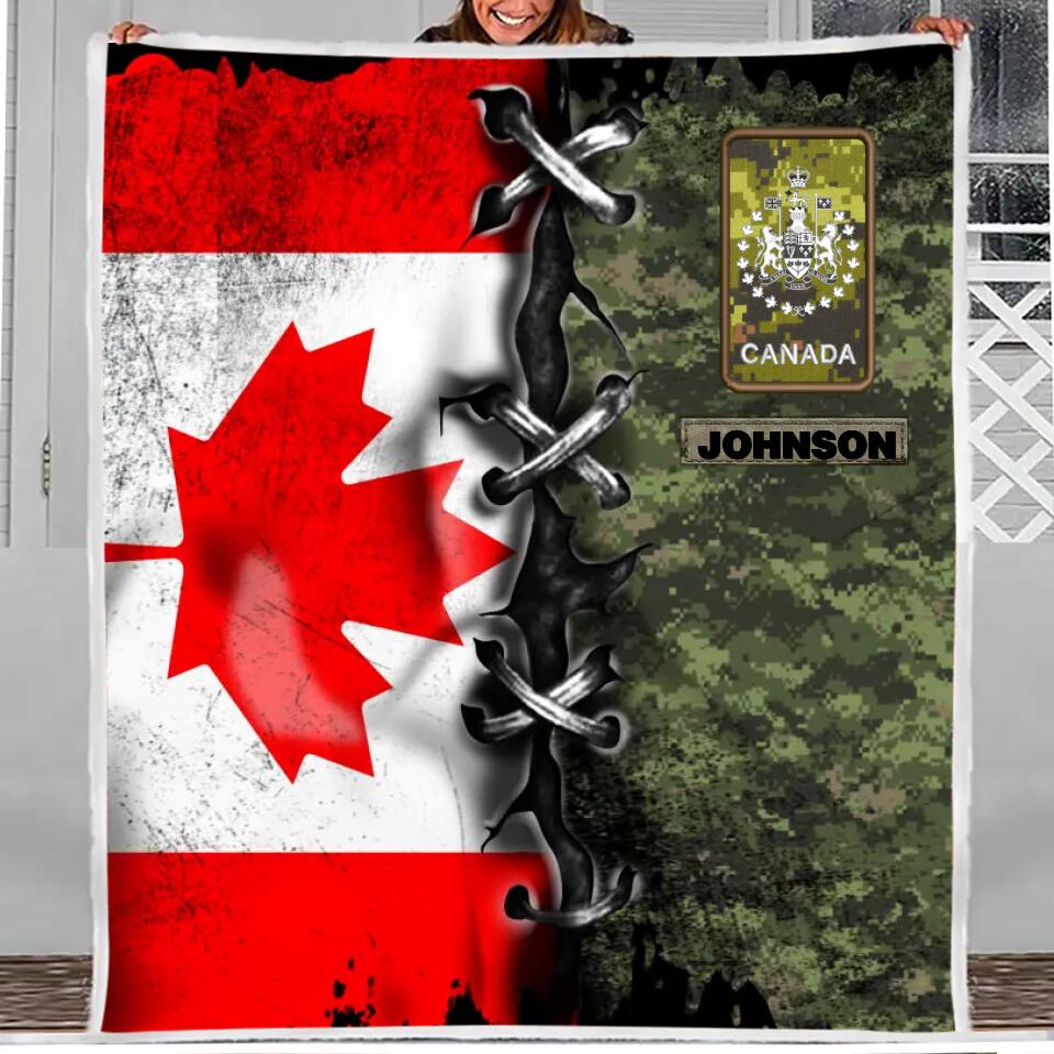 Personalized Canadian Solider/ Veteran With Rank Camo Quilt Blanket Printed QTHQ1312