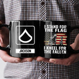 Personalized US Soldier/ Veteran I Stand For The Flag I Kneel For The Fallen Rank Black Mug Printed QTHQ2612