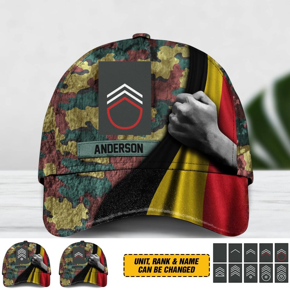 Personalized Belgian Soldier/ Veteran Rank Flag Camo Peaked Cap 3D Printed QTDT2612
