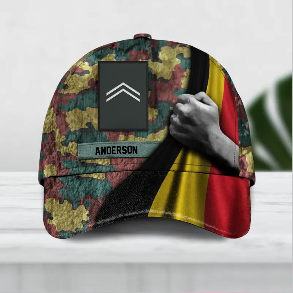 Personalized Belgian Soldier/ Veteran Rank Flag Camo Peaked Cap 3D Printed QTDT2612