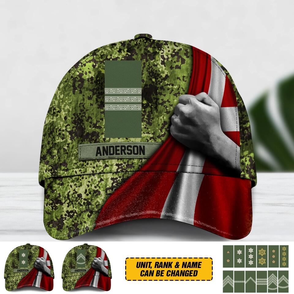 Personalized Danish Soldier/ Veteran Rank Flag Camo Peaked Cap 3D Printed QTDT2612