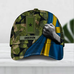 Personalized Swedish Soldier/ Veteran Rank Flag Camo Peaked Cap 3D Printed QTDT2612