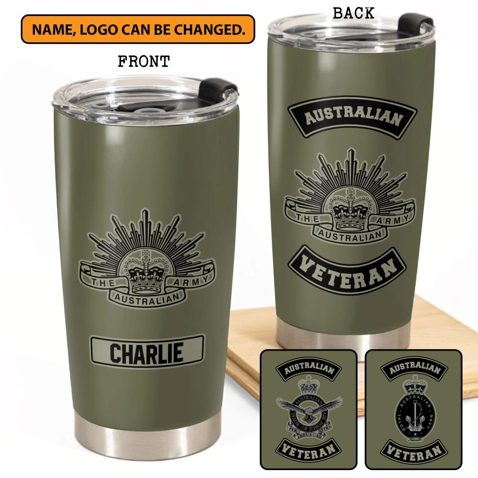 Personalized Australian Soldier/ Veteran With Logo And Name Tumbler Printed 22DEC-HY26
