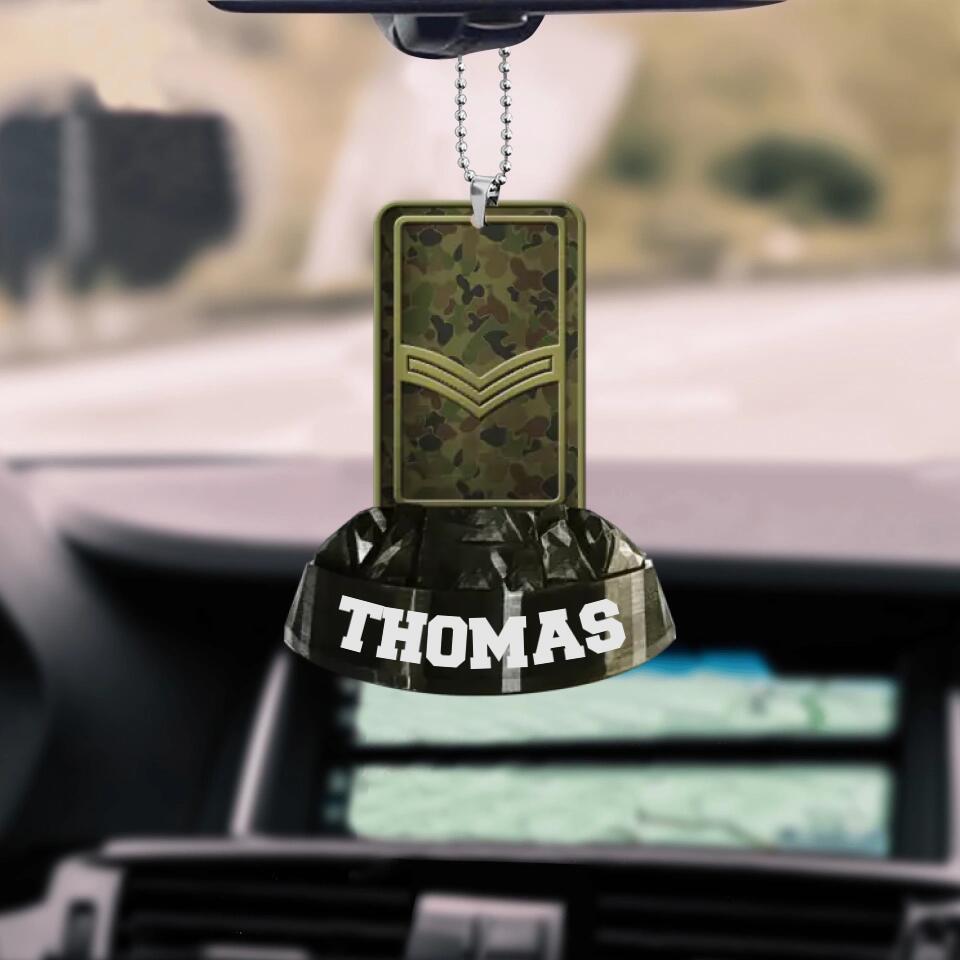 Personalized Australian Veterans/Soldier Rank Camo Car Hanging Printed QTDT2712