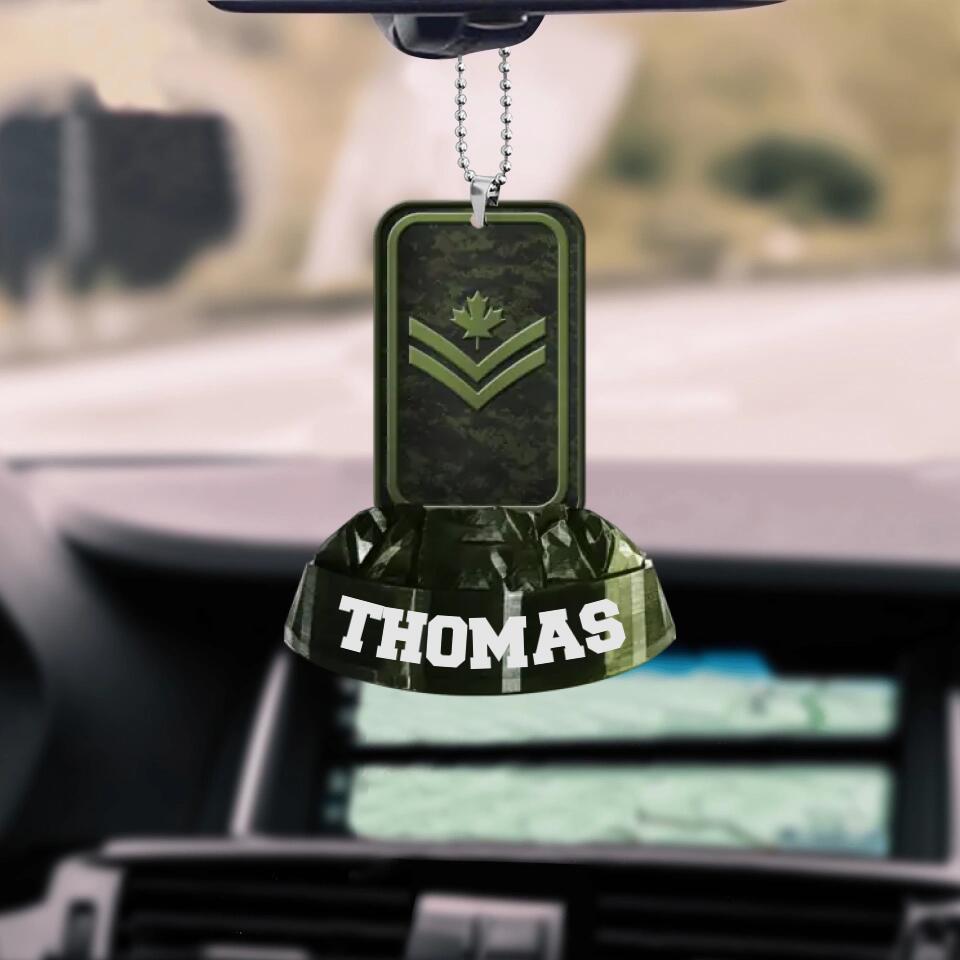 Personalized Canadian Veterans/Soldier Rank Camo Car Hanging Printed QTDT2712