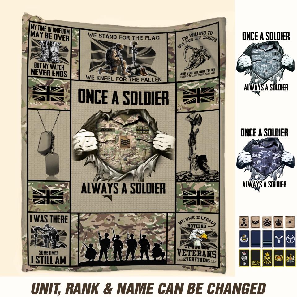 Personalized British Veteran/Soldier Quilt Blanket Printed 22DEC-DT27