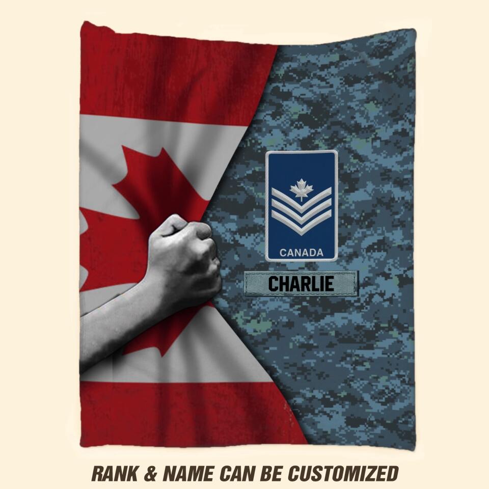 Personalized Canadian Veteran/Soldier Rank Camo Quilt Blanket Printed 22DEC-HY27