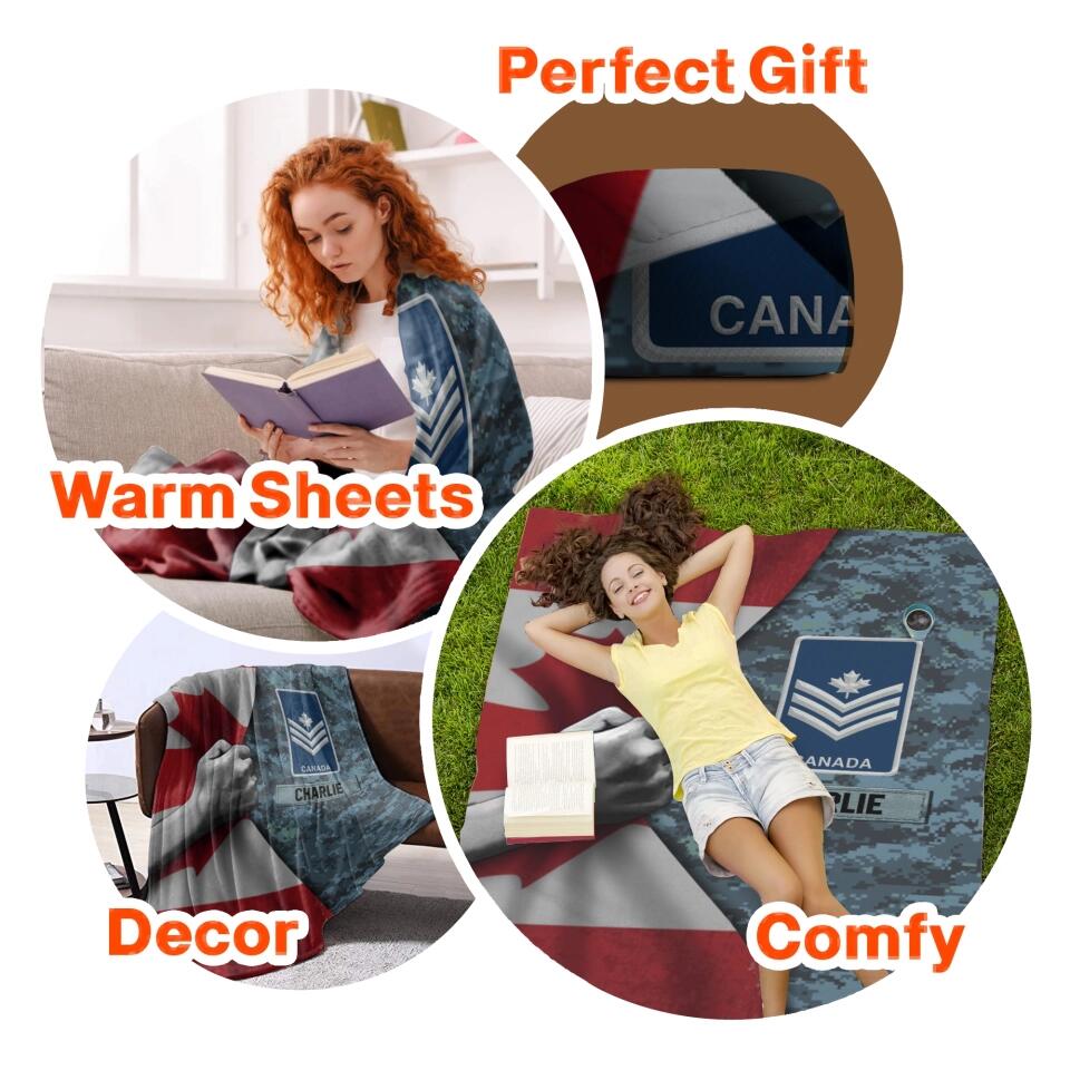 Personalized Canadian Veteran/Soldier Rank Camo Quilt Blanket Printed 22DEC-HY27
