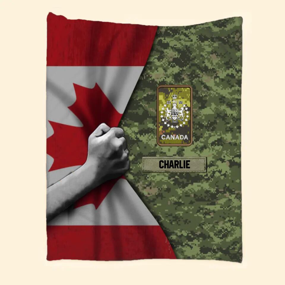 Personalized Canadian Veteran/Soldier Rank Camo Quilt Blanket Printed 22DEC-HY27