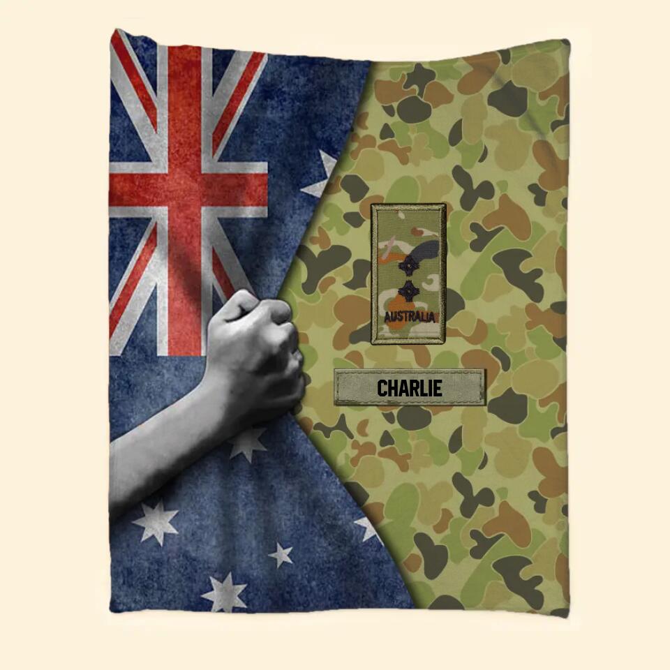 Personalized Australian Veteran/Soldier Rank Camo Quilt Blanket Printed 22DEC-HY27