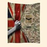 Personalized UK Veteran/Soldier Rank Camo Quilt Blanket Printed 22DEC-HY27