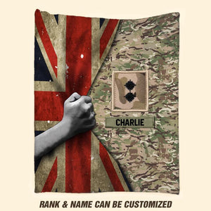 Personalized UK Veteran/Soldier Rank Camo Quilt Blanket Printed 22DEC-HY27