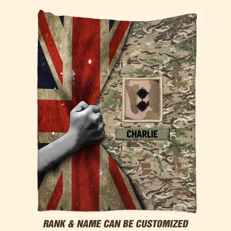 Personalized UK Veteran/Soldier Rank Camo Quilt Blanket Printed 22DEC-HY27