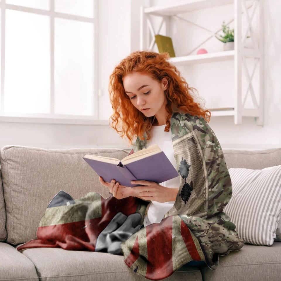 Personalized UK Veteran/Soldier Rank Camo Quilt Blanket Printed 22DEC-HY27